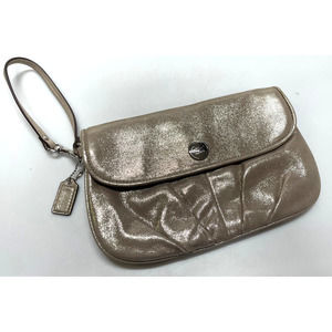 Coach Metallic Soft Leather Flap Clutch Wristlet Purse